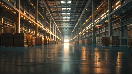Poster - A large warehouse filled with boxes, suitable for commercial or industrial use