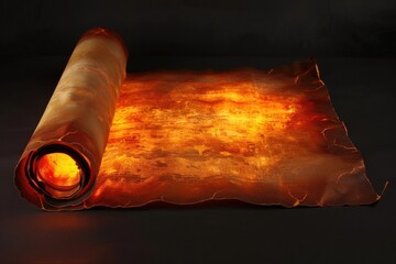 Poster - A rolled up piece of parchment lying on a table, perfect for historical or medieval-themed scenes