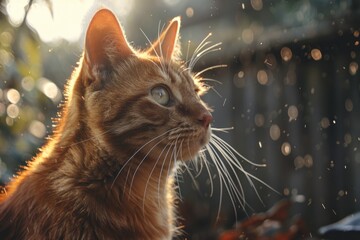 Poster - A clear view of a cat's face with a blurred background