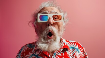 Wall Mural - The elderly man in 3D glasses