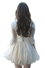 Wall Mural - A woman wearing a white dress stands with her back to the camera, great for use as a silhouette or focus on the dress
