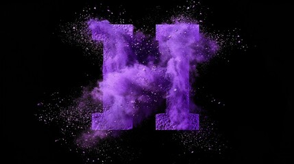 Poster - A close-up of a purple powdered letter H on a black background, ideal for use in designs and graphics where a bold, eye-catching font is needed
