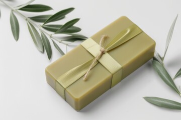 Poster - A soap bar wrapped with a bright yellow ribbon, ready for gifting or decoration