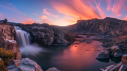 Wall Mural - The sky lights up at sunset over shoshone falls