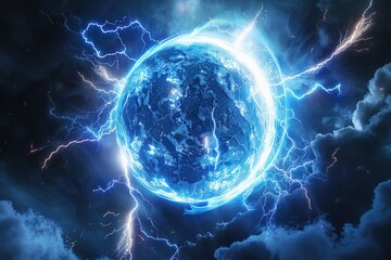 Poster - A blue ball with electricity sparking from it
