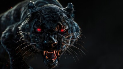 Canvas Print - A close-up view of a black panther's face, featuring bright red eyes