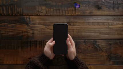 Hand holding and using smartphone with white blank on screen.