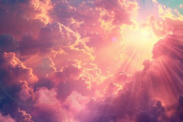 Aufkleber - A cloudy sky with a bright sun shining through, providing a warm and cozy atmosphere