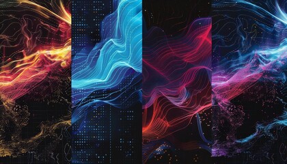 Wall Mural - A series of four digital technology concept covers with abstract backgrounds