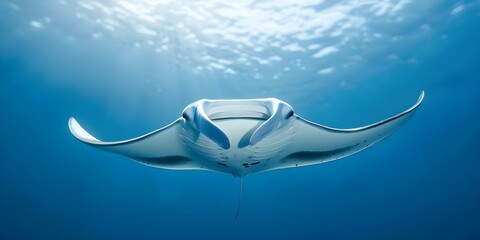 Wall Mural - Tranquil scene of a manta ray gliding through blue waters in Palau. Concept Underwater Photography, Marine Life, Scuba Diving, Palau, Manta Ray