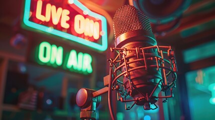 Wall Mural - The microphone in radio studio