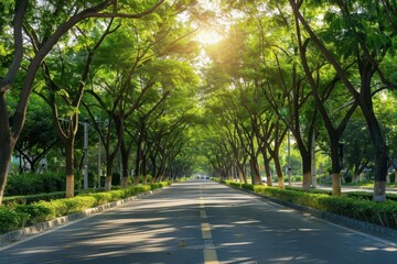 treelined streets and green infrastructure for sustainable urban water management city planning concept