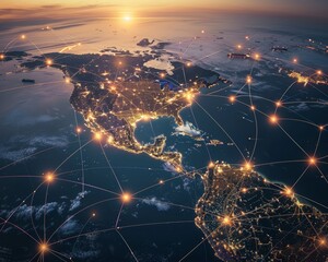 Poster - Efficient global trade network mapping key shipping routes for supply chain optimization