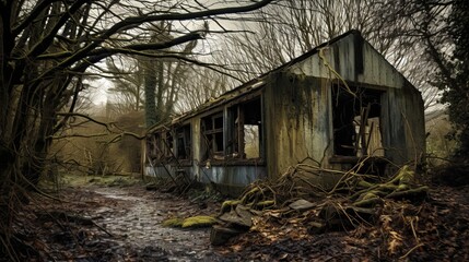 Canvas Print - Neglected sanctuary with overgrown trails, echoes of nature's call