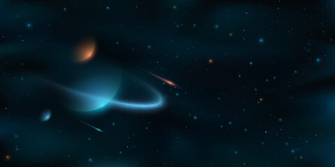 Wall Mural - space background with colorful planets against the backdrop of shining stars. abstract universe. sta