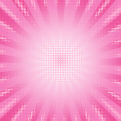 Poster - pink comic background with sunburst and rays. vector cartoon pattern. abstract retro anime frame. ra