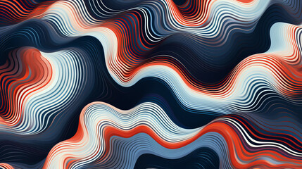 Abstract background of wavy stripes in red and blue colors. Vector style illustration