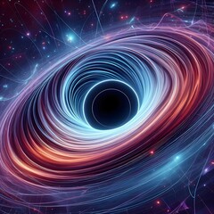 Wall Mural - Black hole view magnetic field round it, Black hole with swirling magnetic field, Black hole with colorful swirling magnetic field illustration.