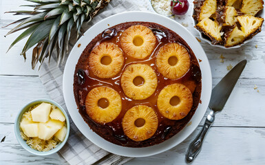 Wall Mural - A hawaiian pineapple upside down cake