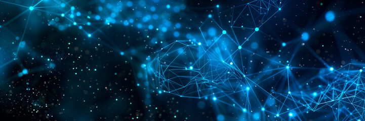 Poster - Abstract Network Connections with Blue-Toned Dots and Lines, banner style. electronic concept