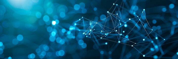 Poster - Abstract Network Connections with Blue-Toned Dots and Lines, banner style. electronic concept