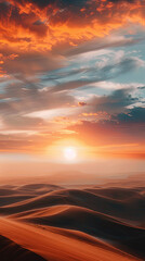 Wall Mural - Sunset over desert dunes, magnificent view and invitation to tour