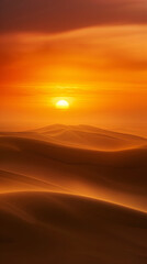 Wall Mural - Vertical banner with a beautiful sunset over the desert dunes, rich orange color, advertising visits to popular tourist routes