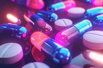 Wall Mural - Vibrant multicolored pharmaceutical capsules and tablets