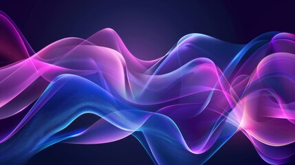 Wall Mural - Colorful abstract waves with a gradient blend of pink and blue on a dark background.