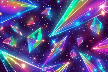Wall Mural - colorful abstract neon geometric shapes in space