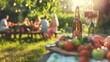 © Bijac - family and friends enjoying picnic bbq in summer garden blurred background
