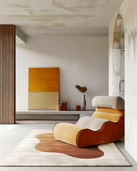 Wall Mural - Lounge recliner chair in minimalist interior design of modern living room.