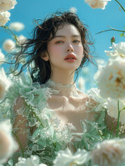 Poster - portrait of a girl with a bouquet of flowers