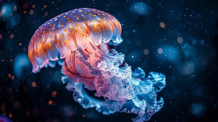 Wall Mural - Majestic Jellyfish in Bioluminescent Ocean Underwater Scene