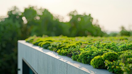 A green roof covered in vegetation on a commercial building