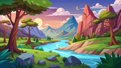 Wall Mural - natural river and hill background vector illustration