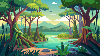 Poster - mangrove forest landscape vector illustration