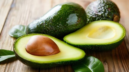 Wall Mural - Freshly Cut Avocados on Rustic Wooden Table