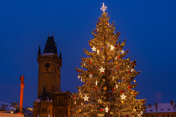 Sticker - Old Town Square at Christmas time, Prague, Czech Republic