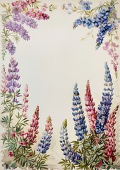 Poster - A painting of purple and blue flowers with a white background