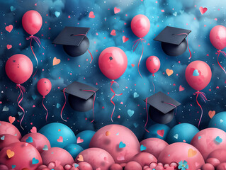 Sticker - Celebrating flying balloons and doctoral hats