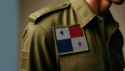 Wall Mural - A close-up of a military uniform with the Panama flag patch displayed prominently, representing service and patriotism