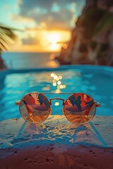 Wall Mural - Sunglasses By The Infinity Pool At Sunset