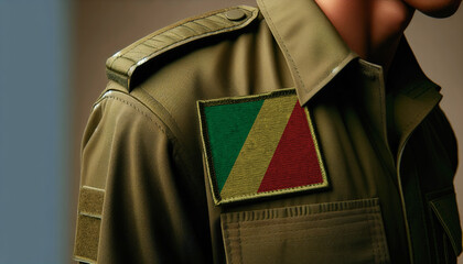 Wall Mural - A close-up of a military uniform with the Republic of the Congo flag patch displayed prominently, representing service and patriotism