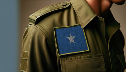 Wall Mural - A close-up of a military uniform with the Somalia flag patch displayed prominently, representing service and patriotism