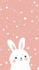 Poster - A cute cartoon rabbit with a pink background and snowflakes