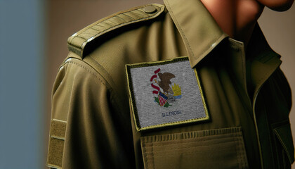 Wall Mural - A close-up of a military uniform with the Illinois flag patch displayed prominently, representing service and patriotism