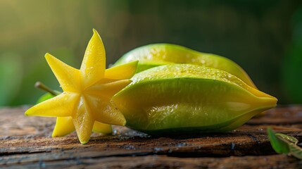 Wall Mural - A bunch of green star fruit with a yellow star on top