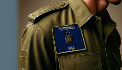 Wall Mural - A close-up of a military uniform with the Wisconsin flag patch displayed prominently, representing service and patriotism