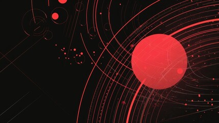 Aufkleber - futuristic red and black circular interface design. digital artwork of abstract image of red circle 